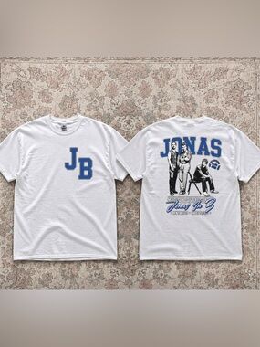 JB Varsity Letter Blue Grey Monogram Sports Vintage White T-Shirt